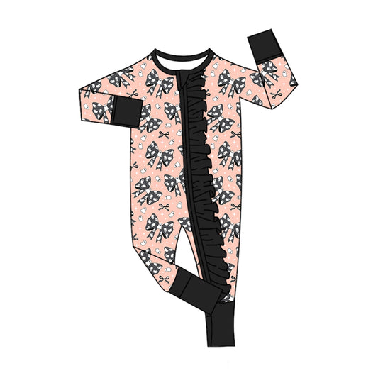 Baby Girls Ghosts Bows Halloween Two Way Ruffle Zip Convertible Romper Preorder