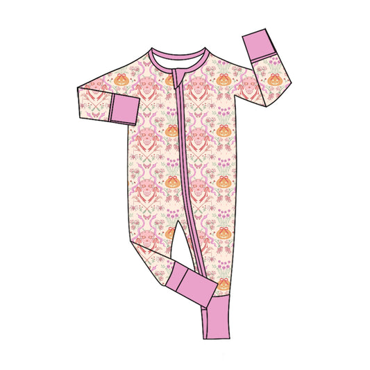 Baby Girls Flowers Ghost Pumpkins Halloween Two Way Zip Convertible Rompers Preorder