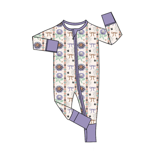 Baby Girls Flowers Ghost Pumpkins Halloween Two Way Zip Convertible Rompers Preorder