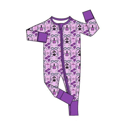 Baby Girls Flowers Ghost Checked Halloween Two Way Zip Convertible Rompers Preorder