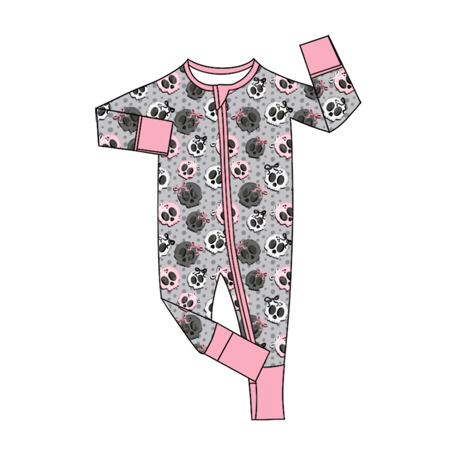 Baby Girls Bows Ghost Polka Dots Halloween Two Way Zip Convertible Rompers Preorder