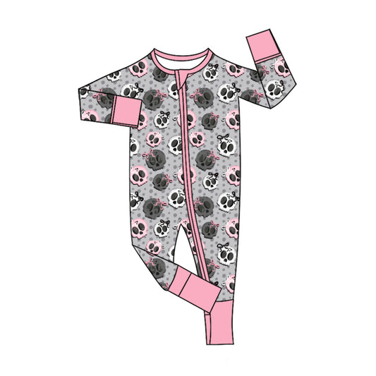 Baby Girls Bows Ghost Polka Dots Halloween Two Way Zip Convertible Rompers Preorder