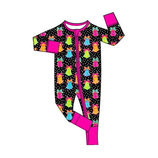 Baby Girls Bows Ghost Polka Dots Halloween Two Way Zip Convertible Rompers Preorder