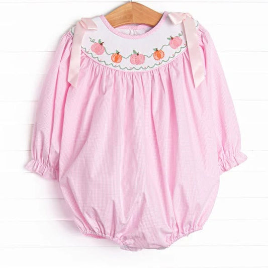 Preorder moq 5 Baby Girls Long Sleeve Pumpkins Fall Ruffle Rompers