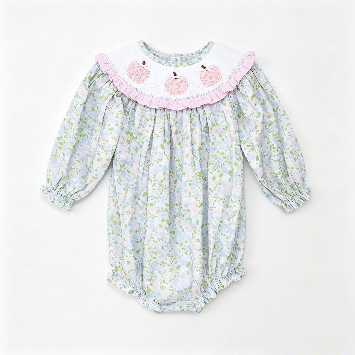 Preorder moq 5 Baby Girls Long Sleeve Pumpkins Flowers Fall Ruffle Rompers