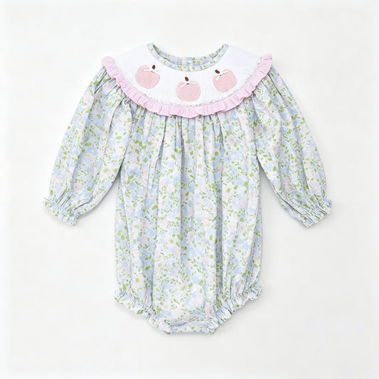 Preorder moq 5 Baby Girls Long Sleeve Pumpkins Flowers Fall Ruffle Rompers