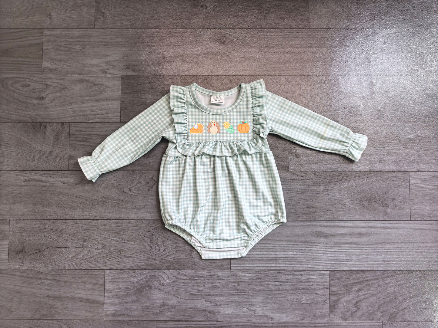 Baby Girls Embroidery Turkey Pumpkins Thanksgiving Ruffle Rompers Preorder