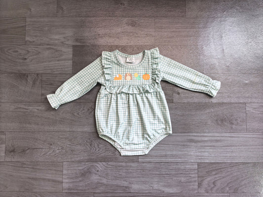 Baby Girls Embroidery Turkey Pumpkins Thanksgiving Ruffle Rompers Preorder