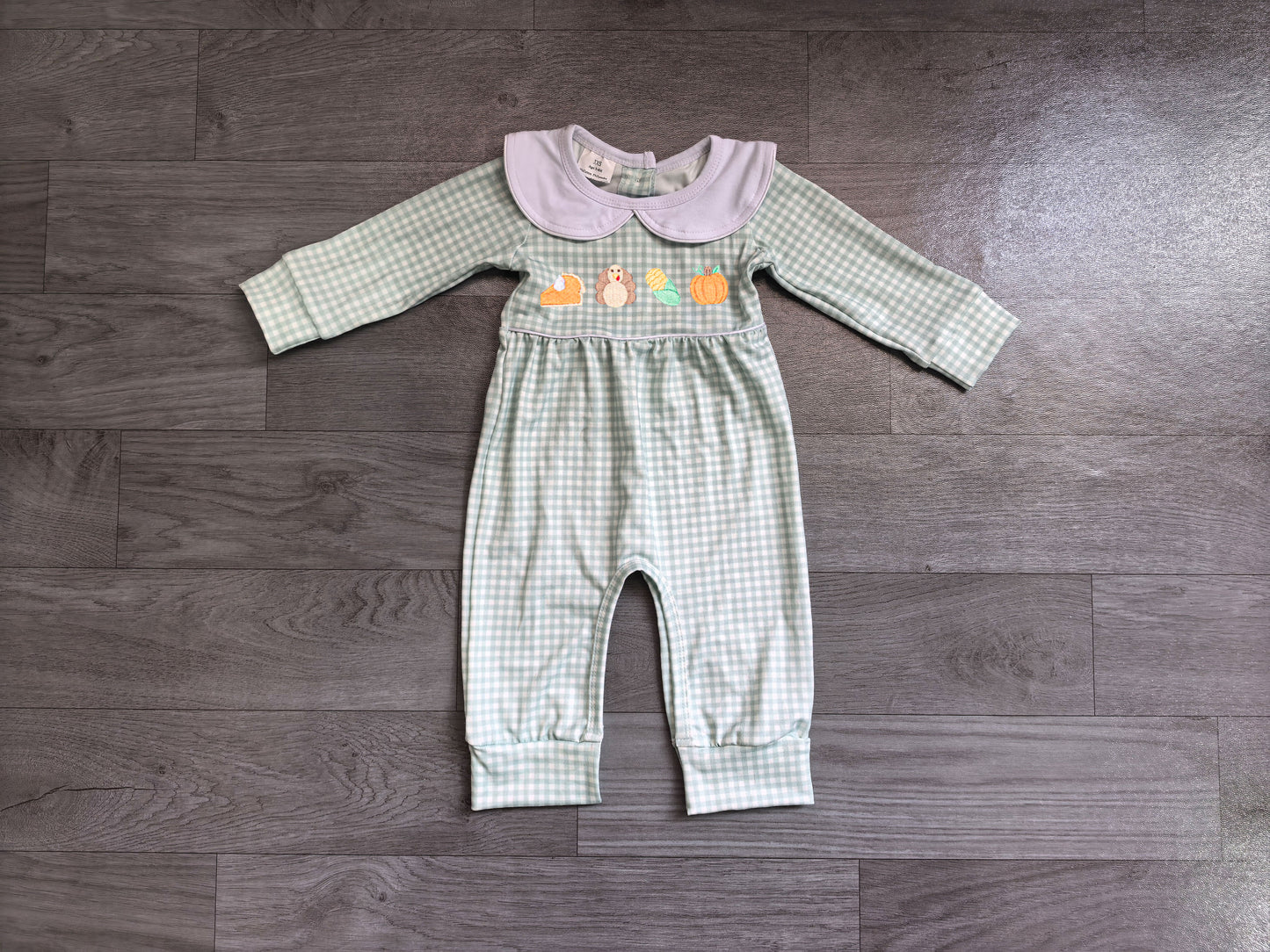Baby Boys Embroidery Turkey Pumpkins Thanksgiving Rompers Preorder