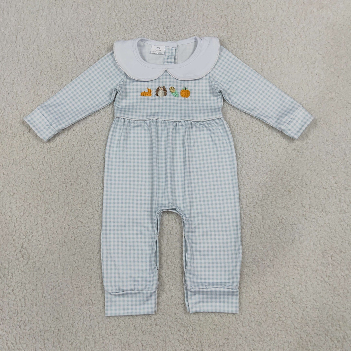Embroidery Turkey Pumpkins Baby Kids Thanksgiving Pant Rompers
