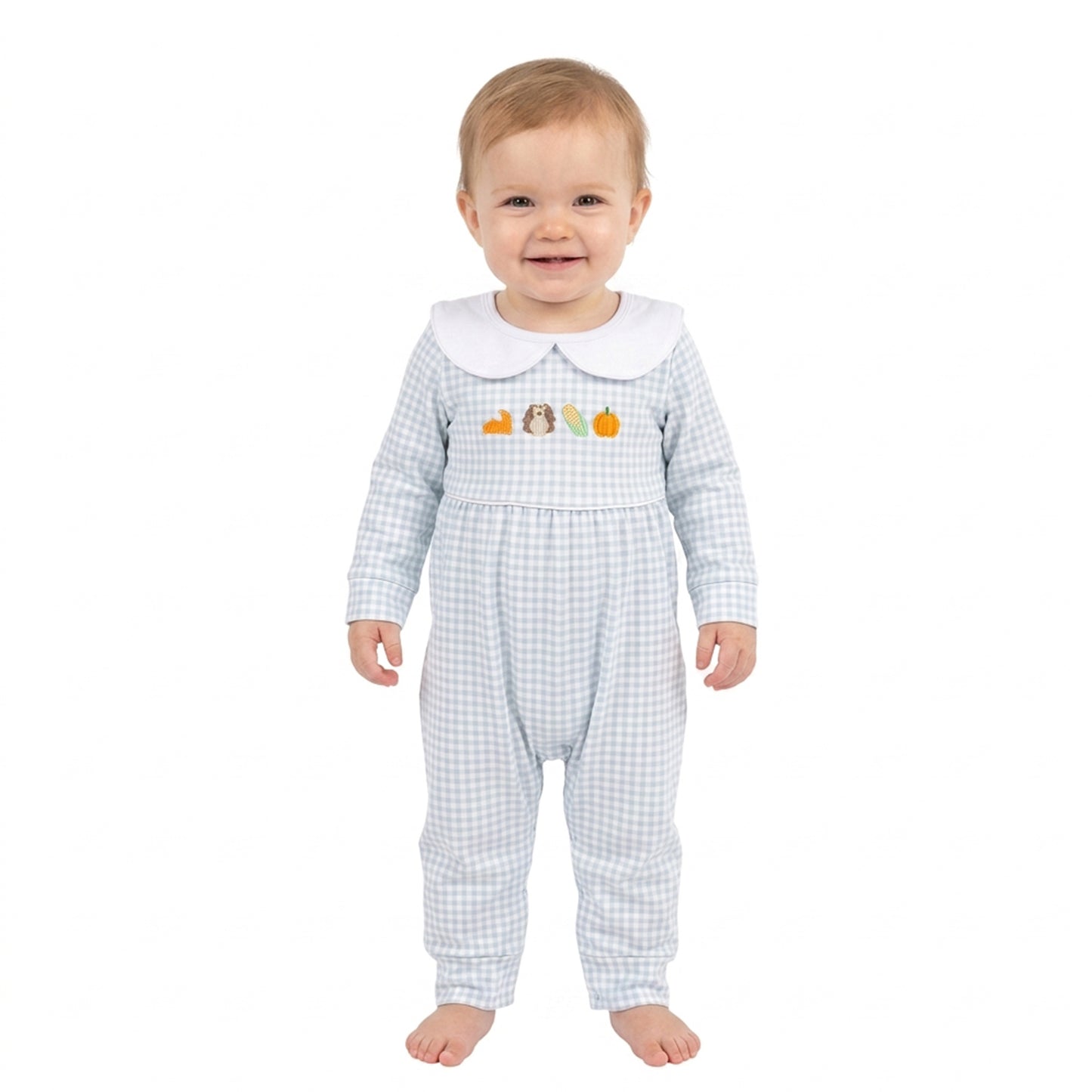 Embroidery Turkey Pumpkins Baby Kids Thanksgiving Pant Rompers
