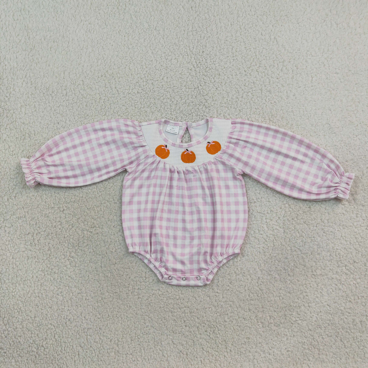 Smocked Pumpkins Baby Girls Pink Checked Fall Ruffle Rompers
