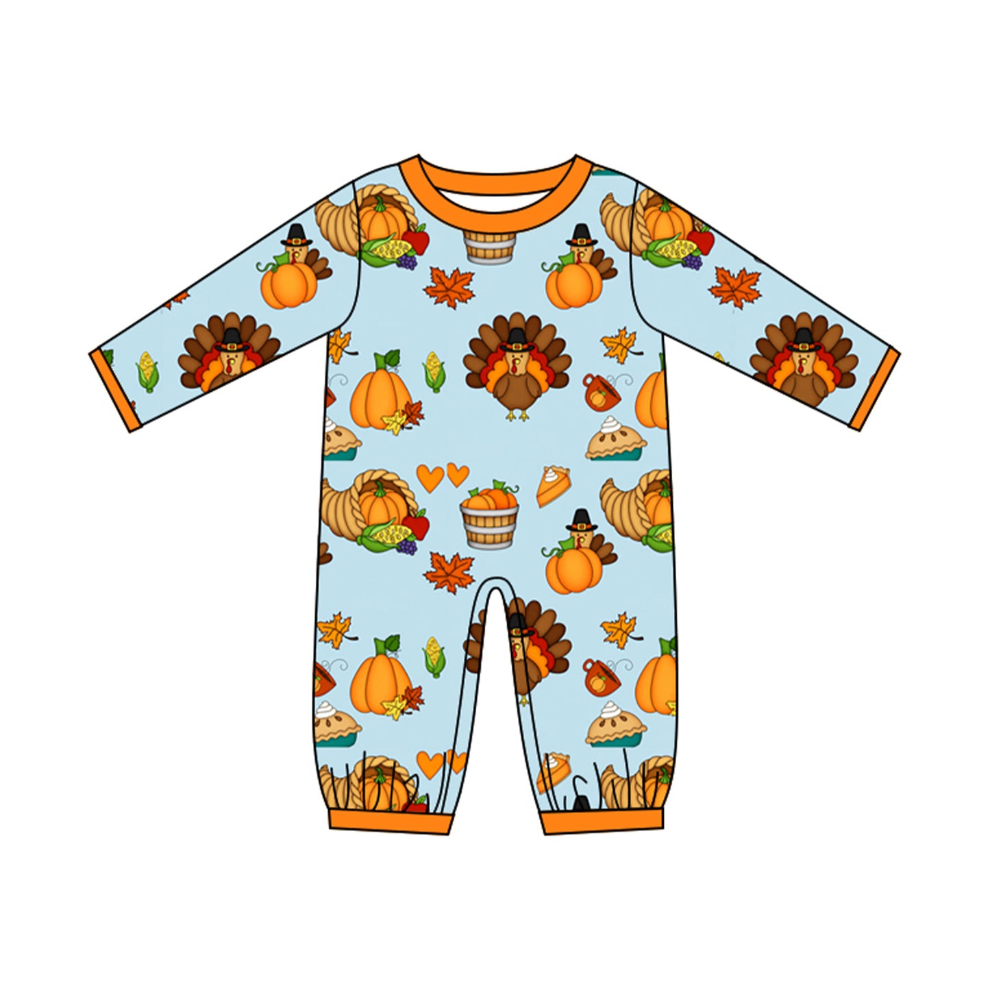 Preorder moq 5 Baby Boys Turkey Pumpkins Thanksgiving Rompers