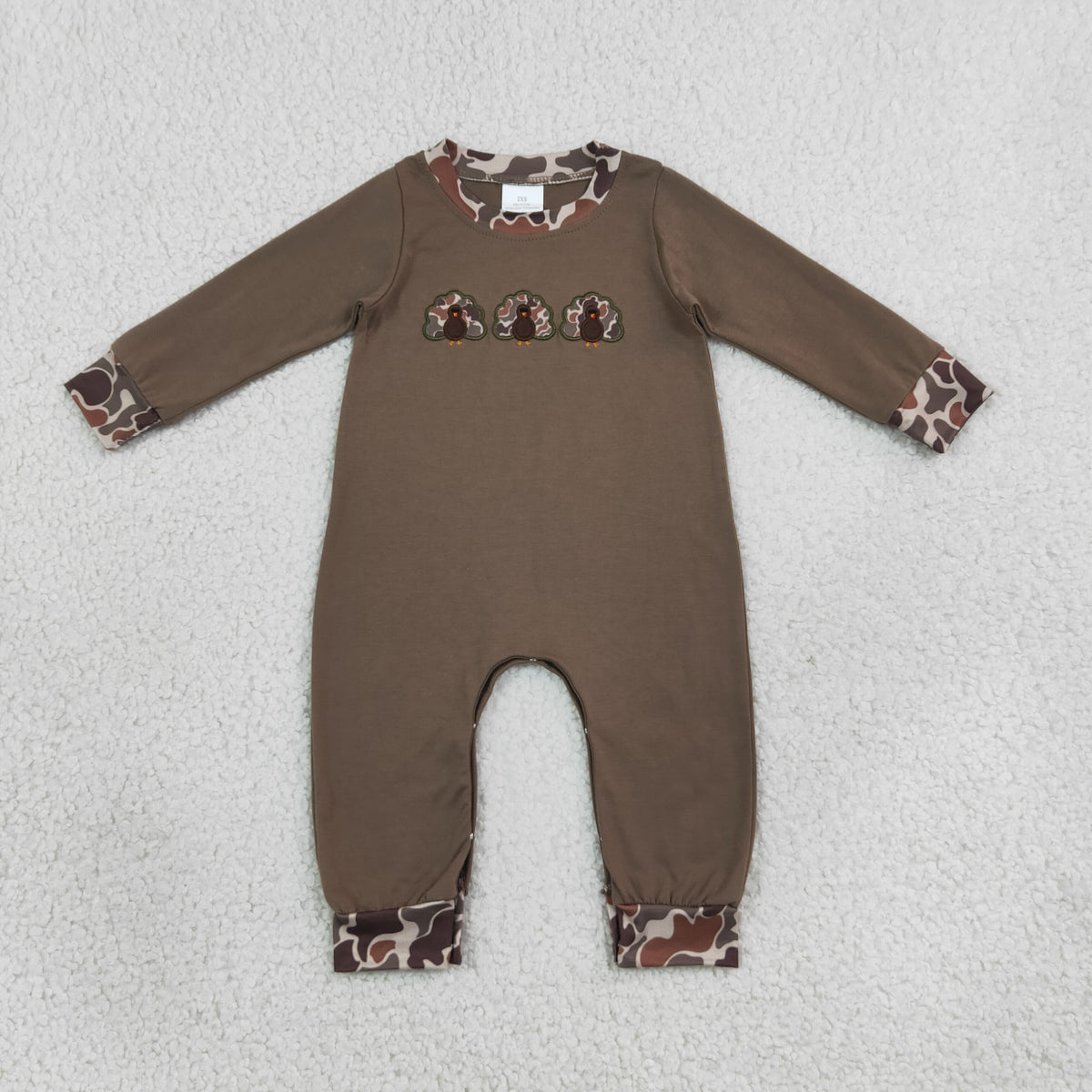 Sibling Baby Boys Embroidery Turkey Brown Camo Pockets Joggers Clothes Set Rompers