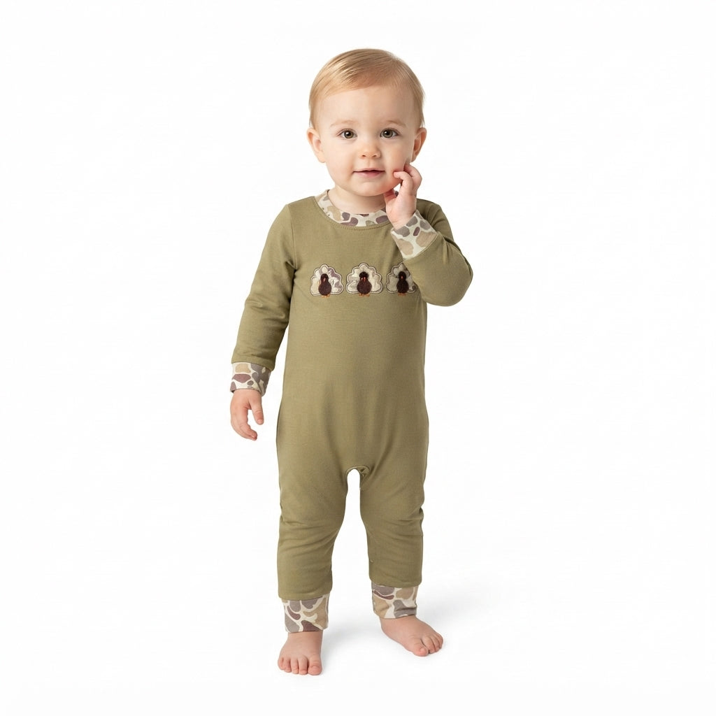 Embroidery Camo Turkey Baby Boys Thanksgiving Pant Rompers