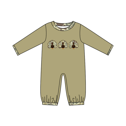 Preorder moq 5 Baby Boys Camo Turkey Thanksgiving Rompers