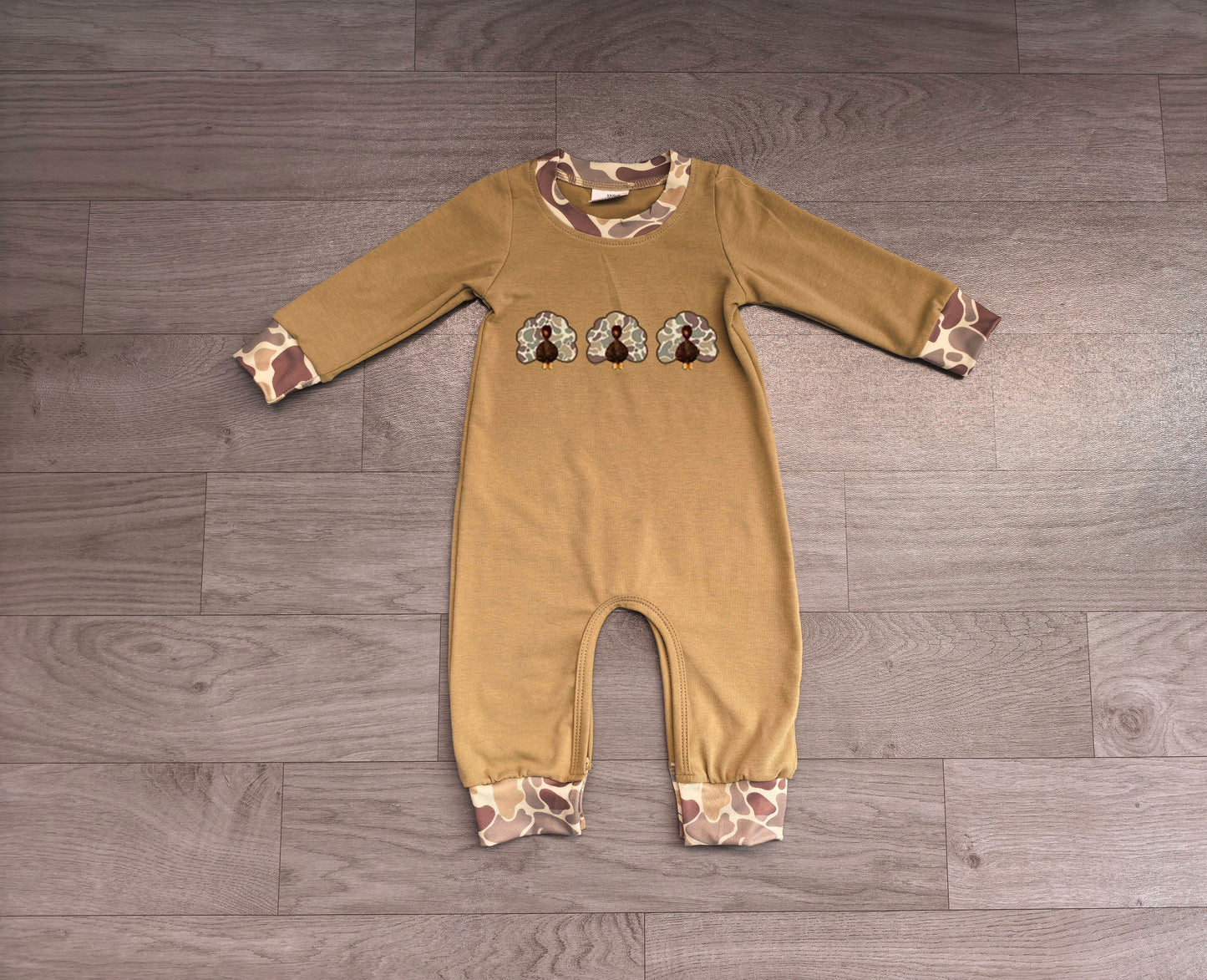 Embroidery Camo Turkey Baby Boys Thanksgiving Pant Rompers Preorder