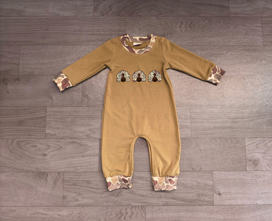 Embroidery Camo Turkey Baby Boys Thanksgiving Pant Rompers Preorder