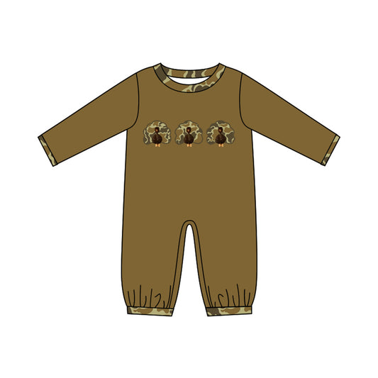 Preorder moq 5 Baby Boys Camo Turkey Thanksgiving Rompers