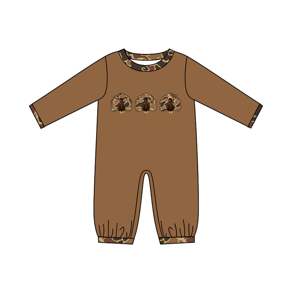 Preorder moq 5 Baby Boys Camo Turkey Thanksgiving Rompers