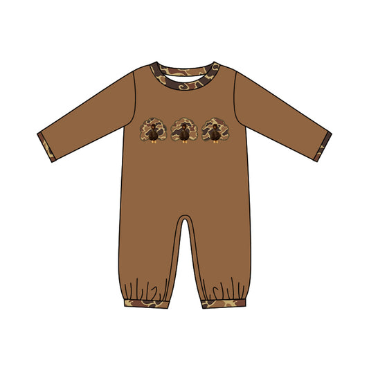 Preorder moq 5 Baby Boys Camo Turkey Thanksgiving Rompers