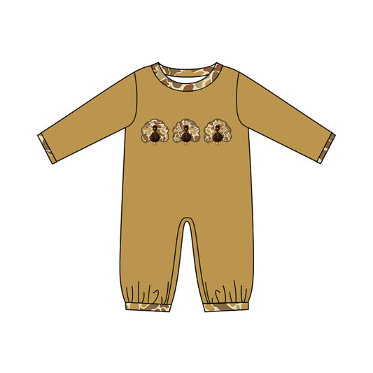Preorder moq 5 Baby Boys Camo Turkey Thanksgiving Rompers