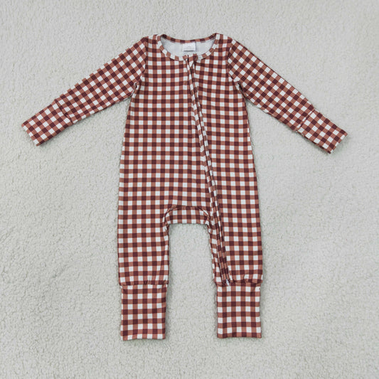 Sibling Baby Boys Warped Checkerboard Print Pant Fall Pajamas Set Zip Rompers