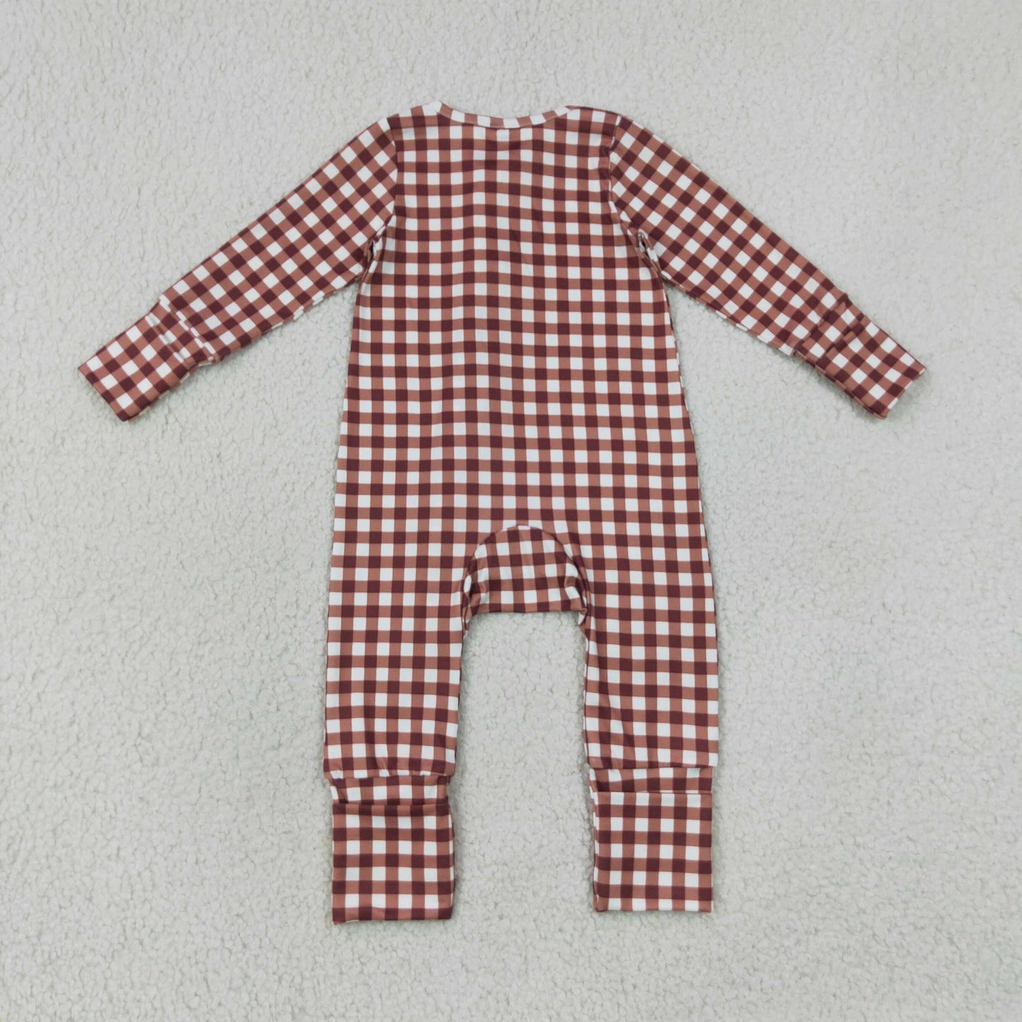 Sibling Baby Boys Long Sleeves Khaki Checked Top Pant Fall Pajamas Set Zip Rompers