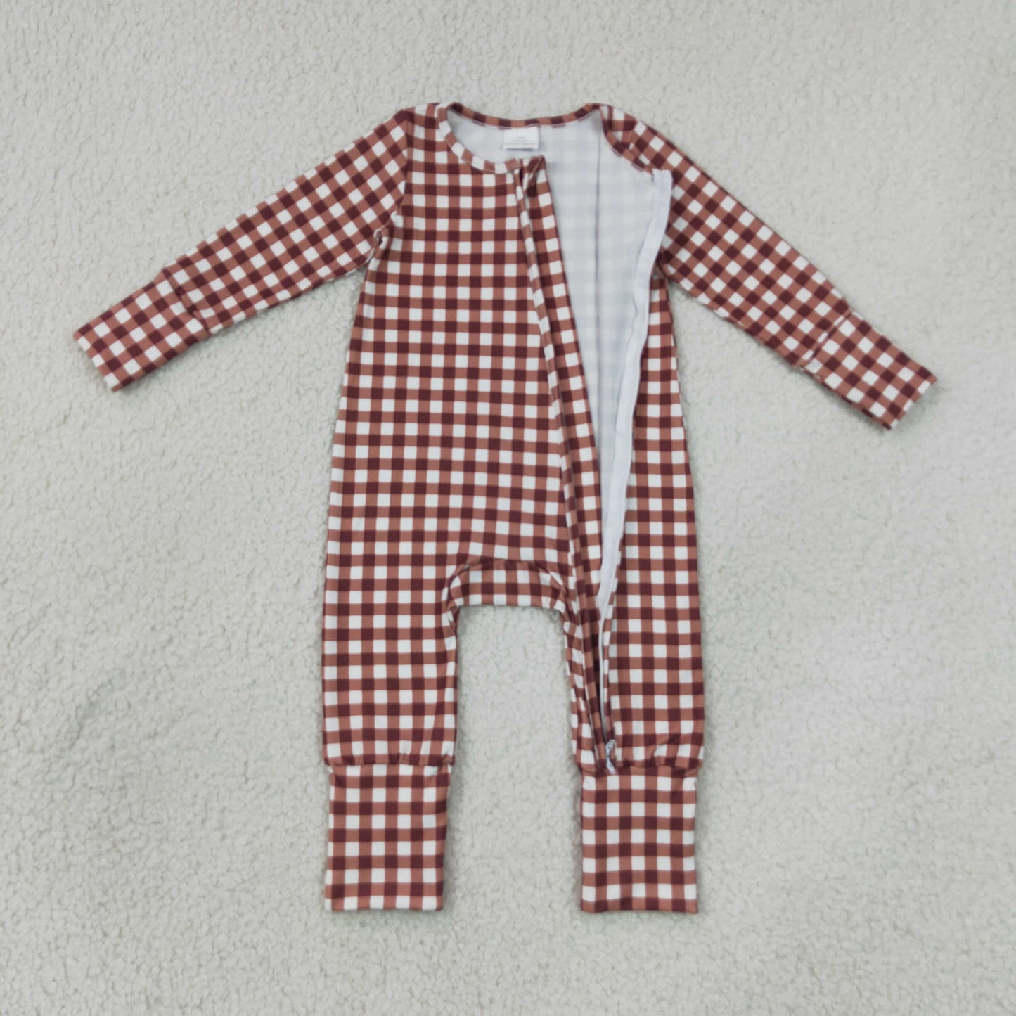 Baby Boys Red Checked Fall Two Way Zip Convertible Rompers
