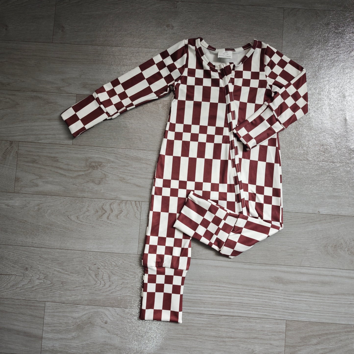 Preorder moq 5 Baby Boys Maroon Checked Fall Two Way Zip Convertible Rompers