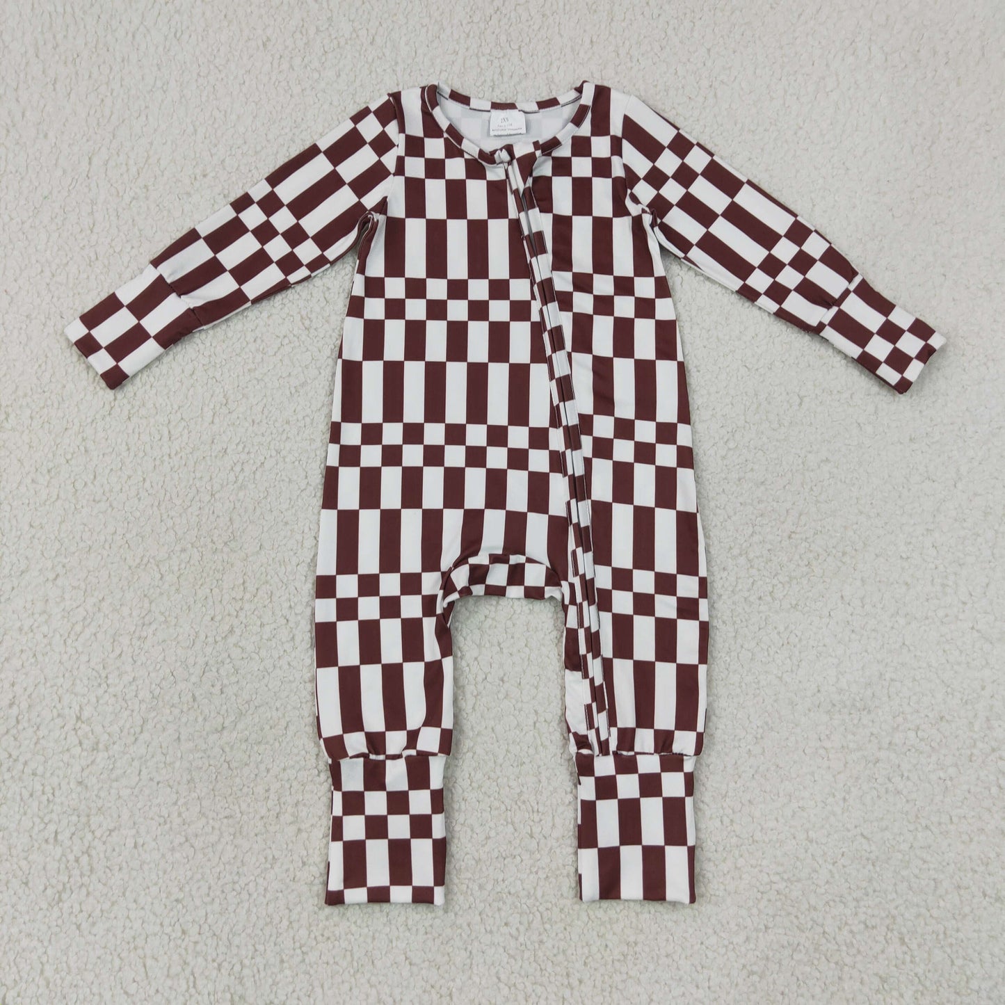Baby Boys Maroon Checked Fall Two Way Zip Convertible Rompers