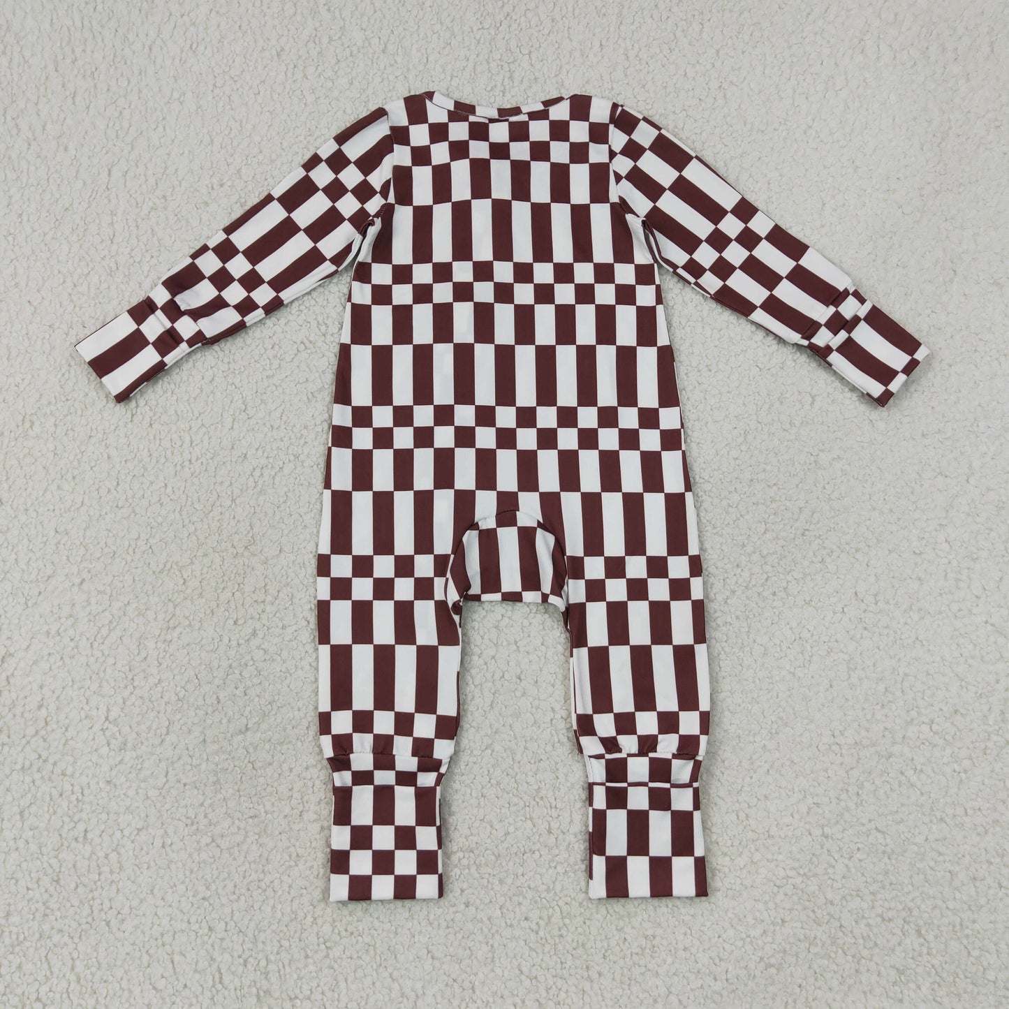 Sibling Baby Boys Long Sleeves Brown Checked Top Pant Fall Pajamas Set Zip Rompers