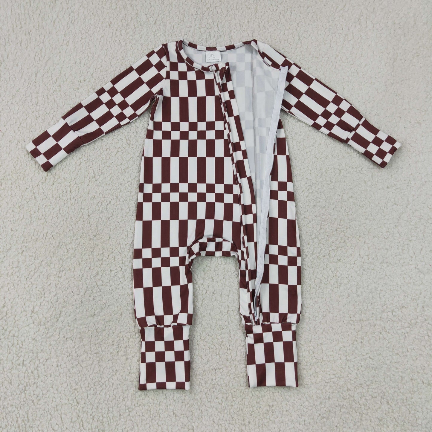 Sibling Baby Boys Warped Checkerboard Print Pant Fall Pajamas Set Zip Rompers