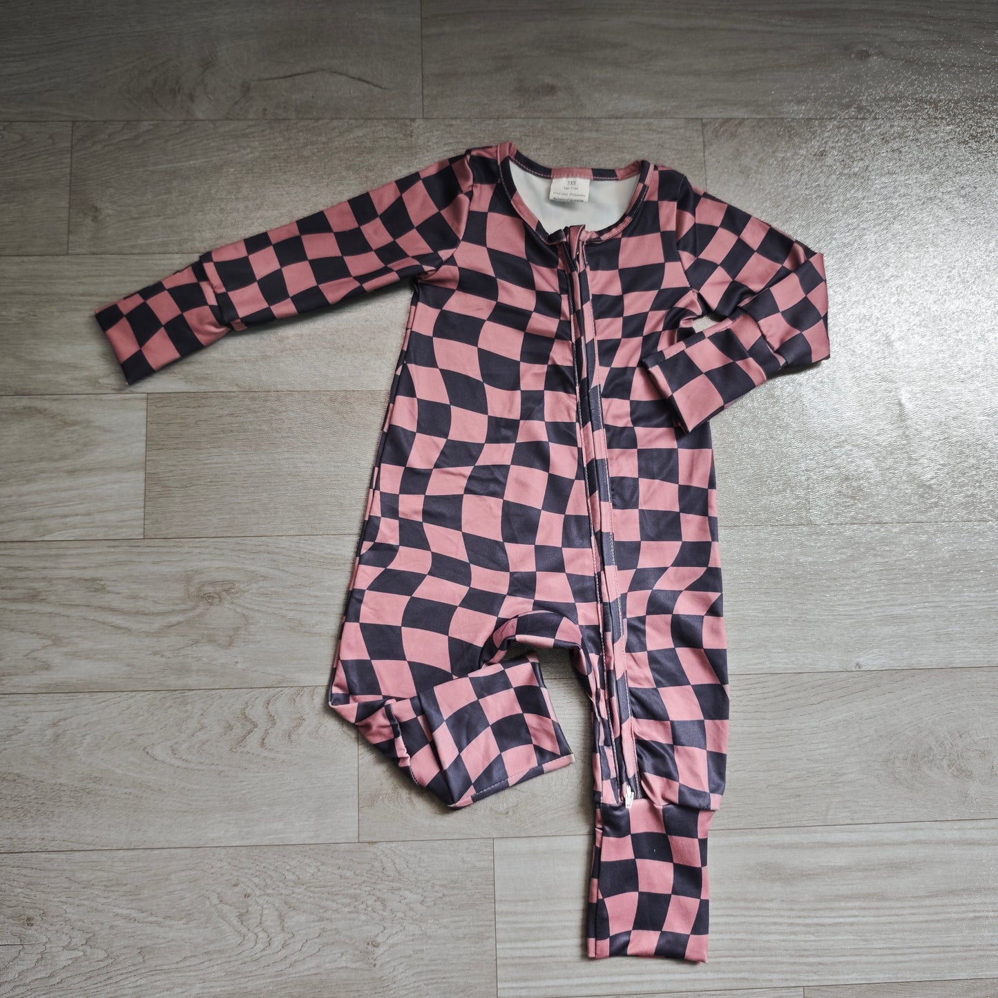 Preorder moq 5 Baby Boys Brown Black Checked Fall Two Way Zip Convertible Rompers