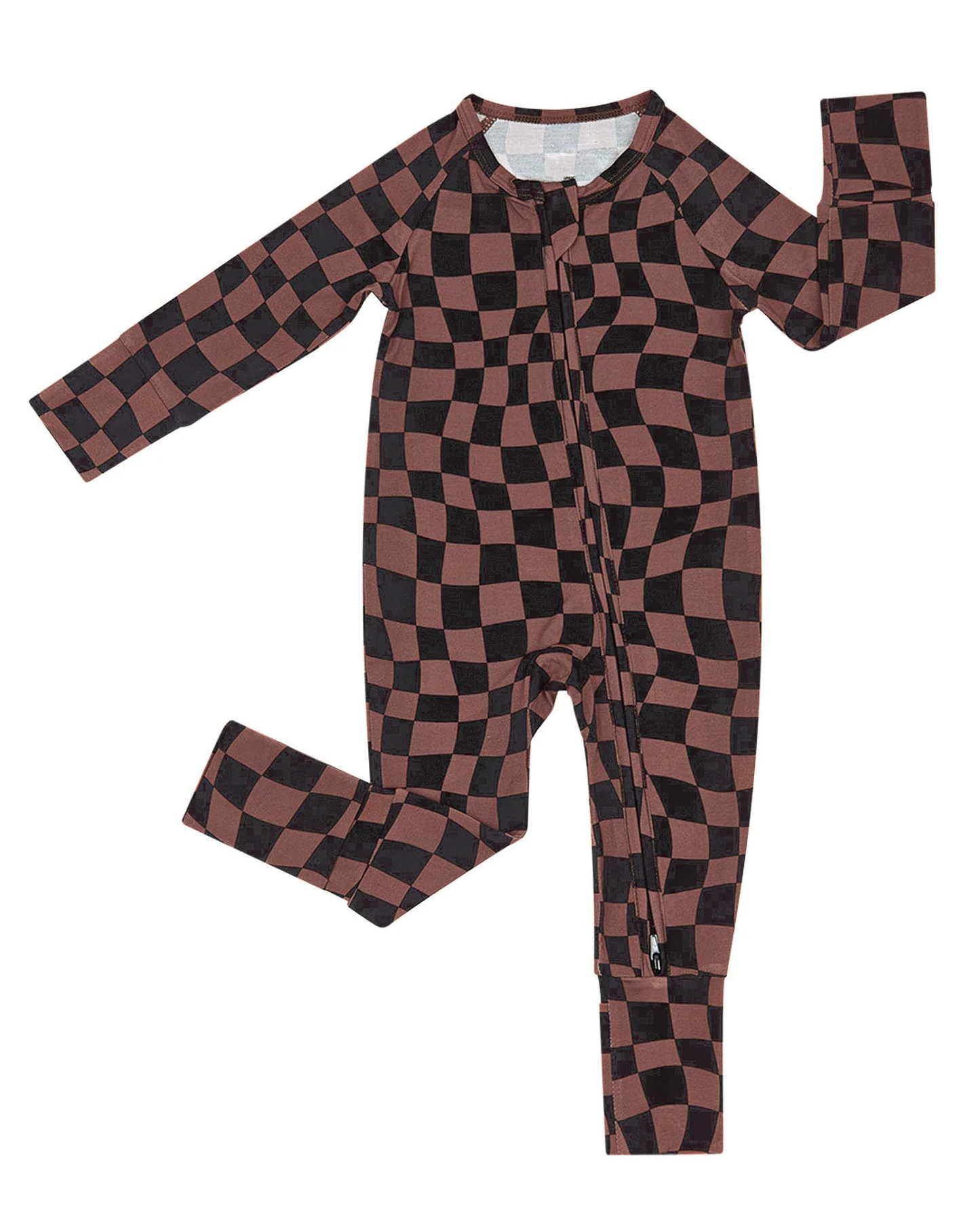 Preorder moq 5 Baby Boys Brown Black Checked Fall Two Way Zip Convertible Rompers