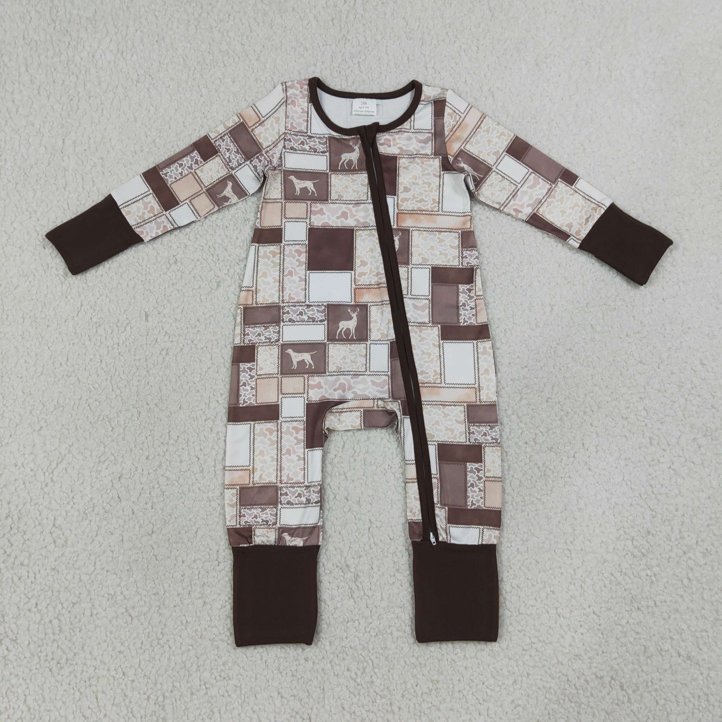 Sibling Baby Boys Deer Ducks Camo Checked Hunting Zip Rompers Blanket