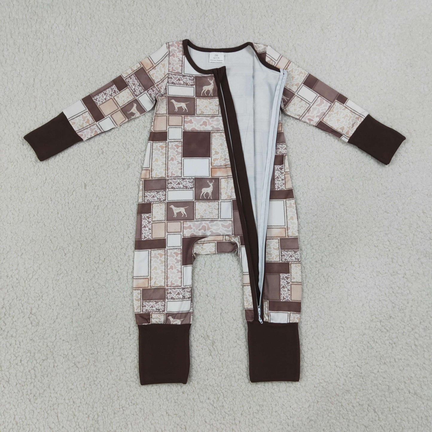 Sibling Baby Boys Deer Ducks Camo Checked Hunting Zip Rompers Blanket