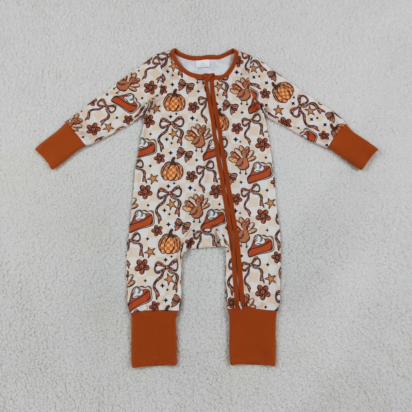 Sibling Baby Girls Bows Pumpkins Turkey Flare Pant Thanksgivings Zip Pullover Set Rompers