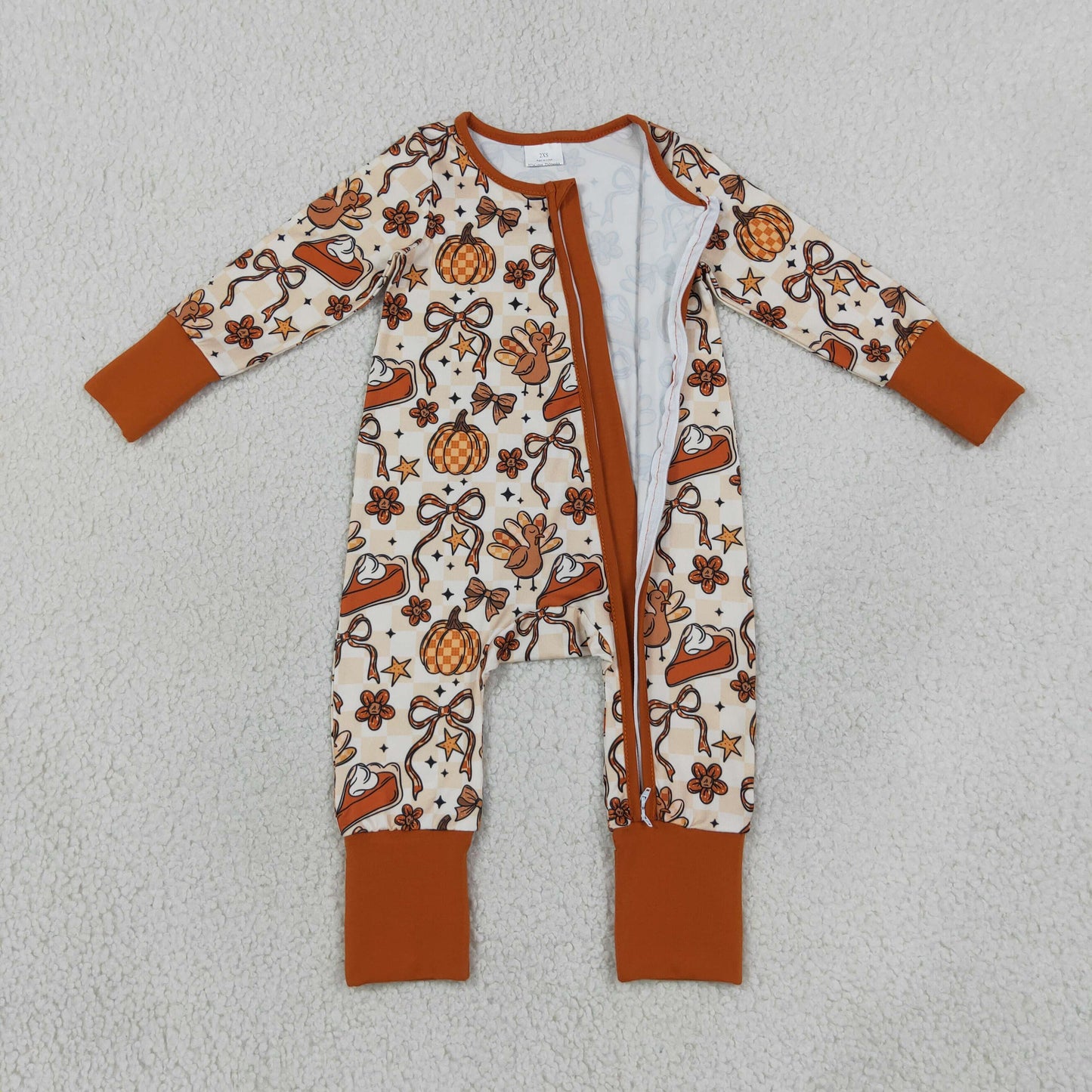 Sibling Baby Girls Bows Pumpkins Turkey Flare Pant Thanksgivings Zip Pullover Set Rompers