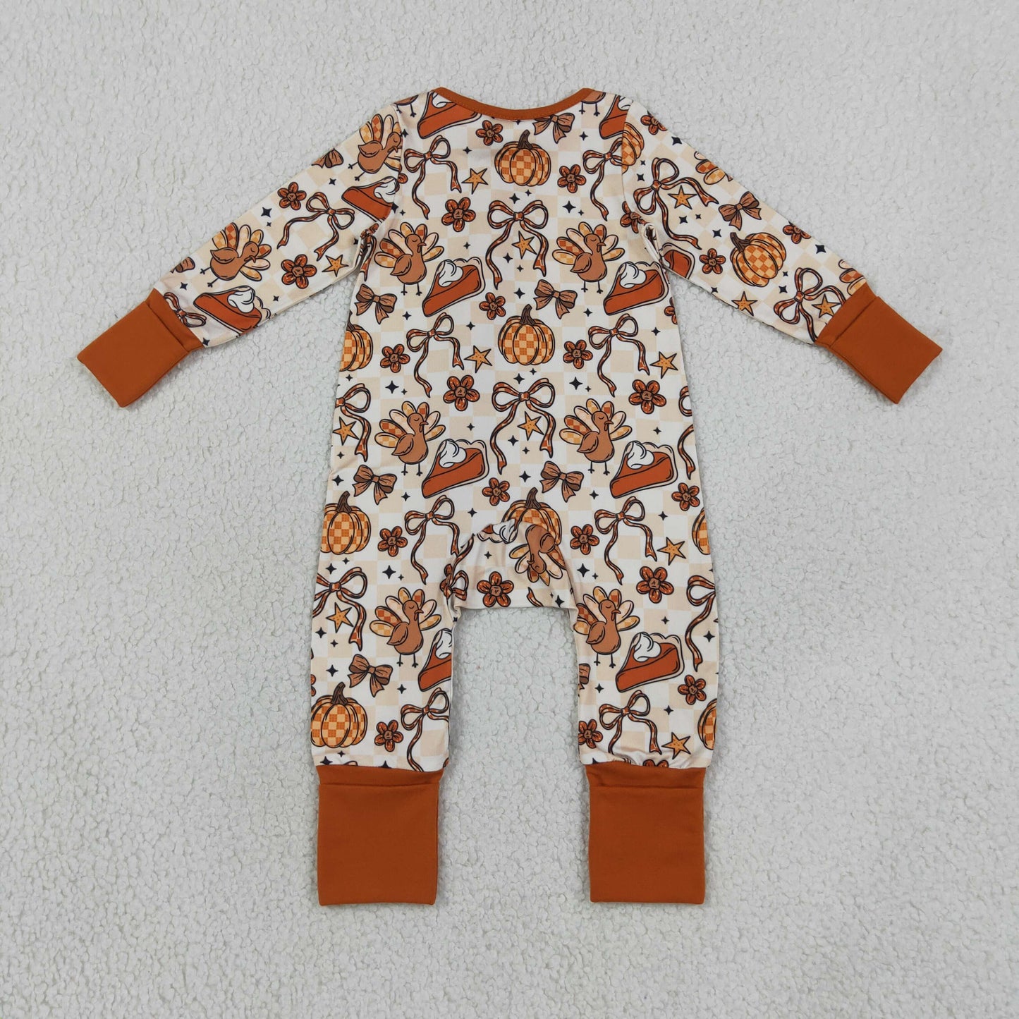 Sibling Baby Girls Bows Pumpkins Turkey Flare Pant Thanksgivings Zip Pullover Set Rompers