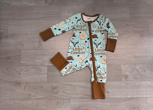 Baby Girls Little Cowboys Boots Western Two Way Zip Convertible Rompers Preorder