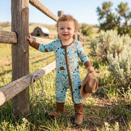 Baby Girls Little Cowboys Boots Western Two Way Zip Convertible Rompers