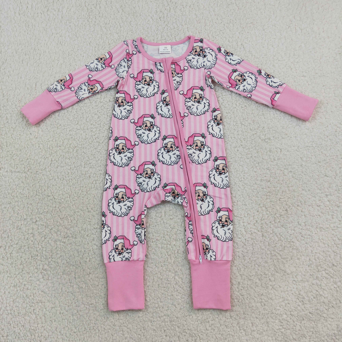 Baby Girls Pink Stripe Santa Christmas Two Way Zip Convertible Rompers
