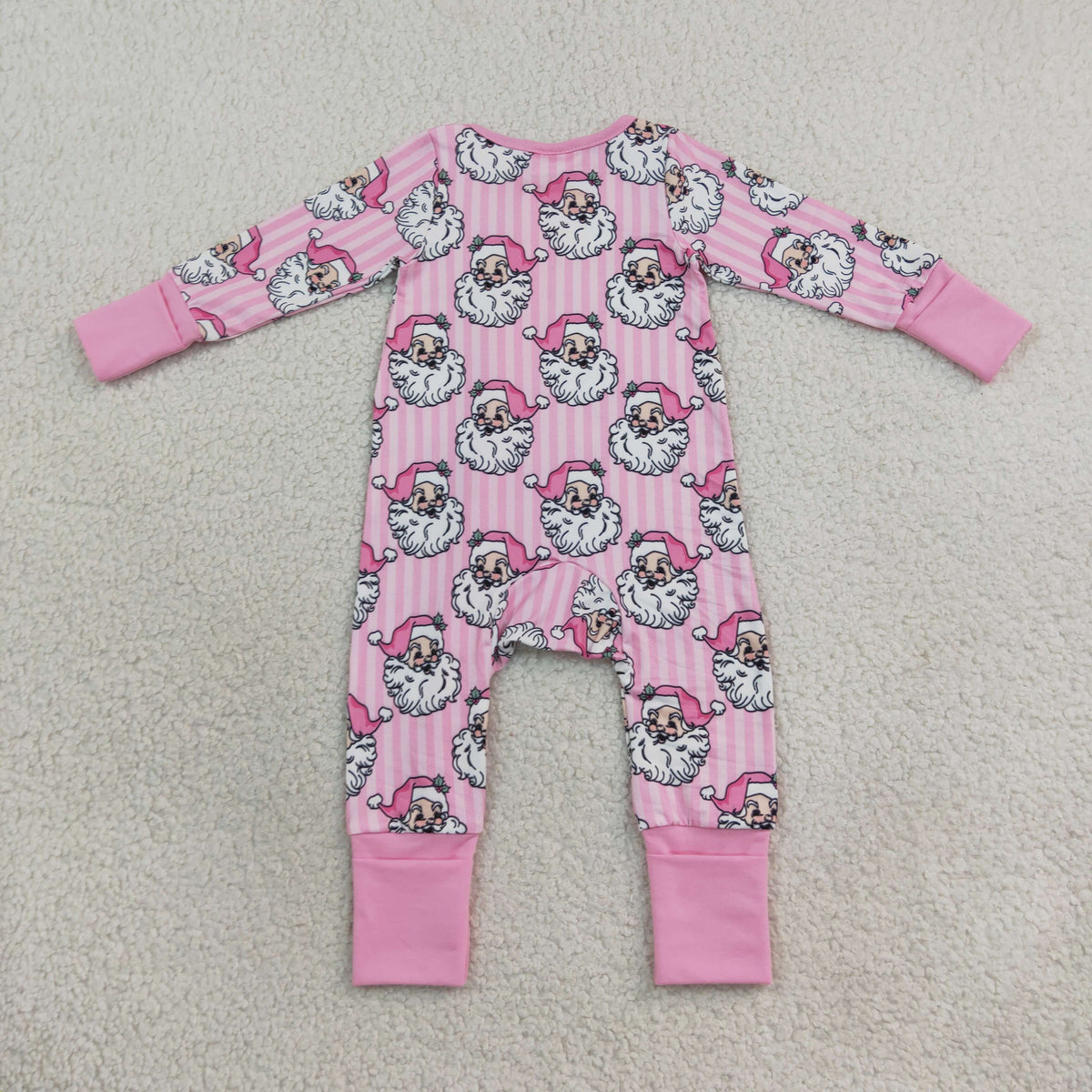 Baby Girls Pink Stripe Santa Christmas Two Way Zip Convertible Rompers
