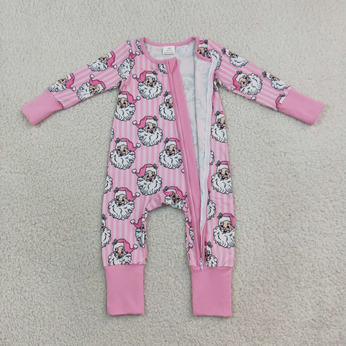 Baby Girls Pink Stripe Santa Christmas Two Way Zip Convertible Rompers