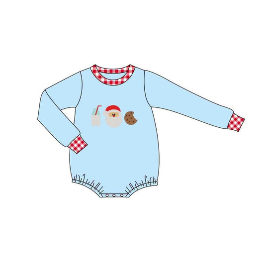 Preorder moq 5 Baby Boys Blue Long Sleeve Santa Milks Christmas Rompers