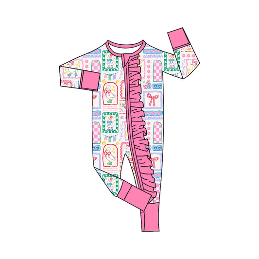 Preorder moq 5 Baby Girls Flowers Gooses Two Way Ruffle Zip Convertible Rompers