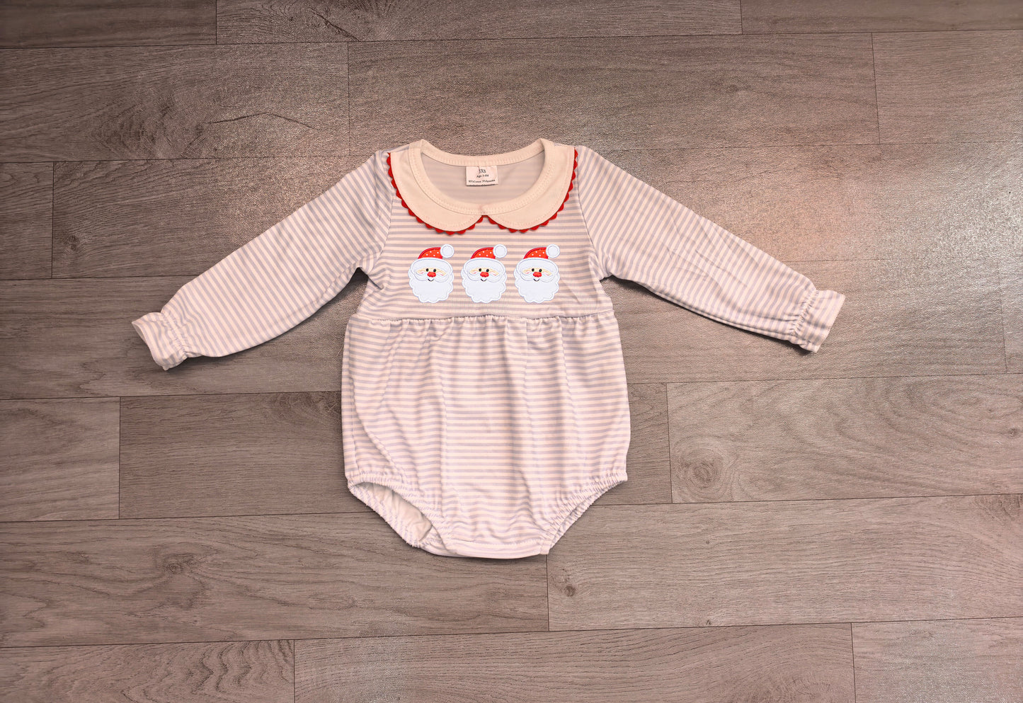 Embroidery Santa Baby Girls Blue Stripe Christmas Ruffle Rompers Preorder