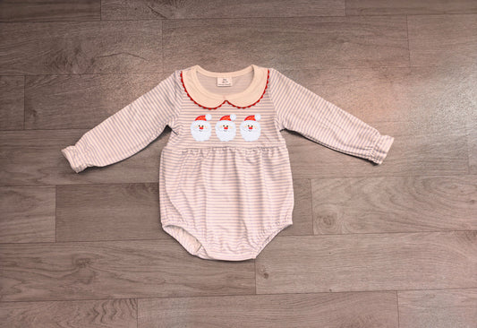 Embroidery Santa Baby Girls Blue Stripe Christmas Ruffle Rompers Preorder