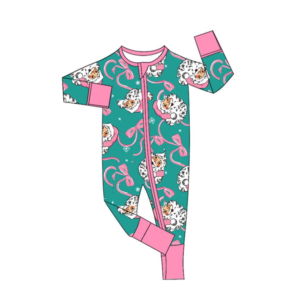 Preorder moq 5 Baby Girls Bows Santa Snowflake Christmas Two Way Zip Convertible Rompers